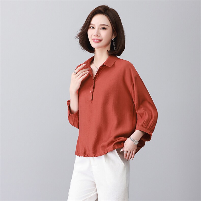 时尚夏季新款女装七分袖衬衫 修身显瘦百搭上衣图片