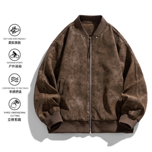 春秋新款皮夹克男宽松复古做旧美式翻领皮衣外套JK02569-P85图片