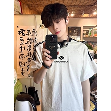 夏季美式高街重磅纯棉三条杠织带撞色男女短袖T恤ZD537-特P30，男装T恤，电商A486