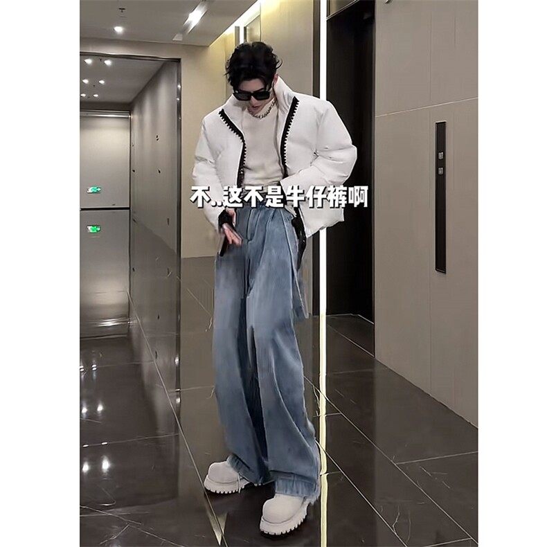 抖音秋冬灯芯绒水洗弯刀阔腿裤男K1102-常规P88加绒P103(网图）,男装卫衣,电商B267