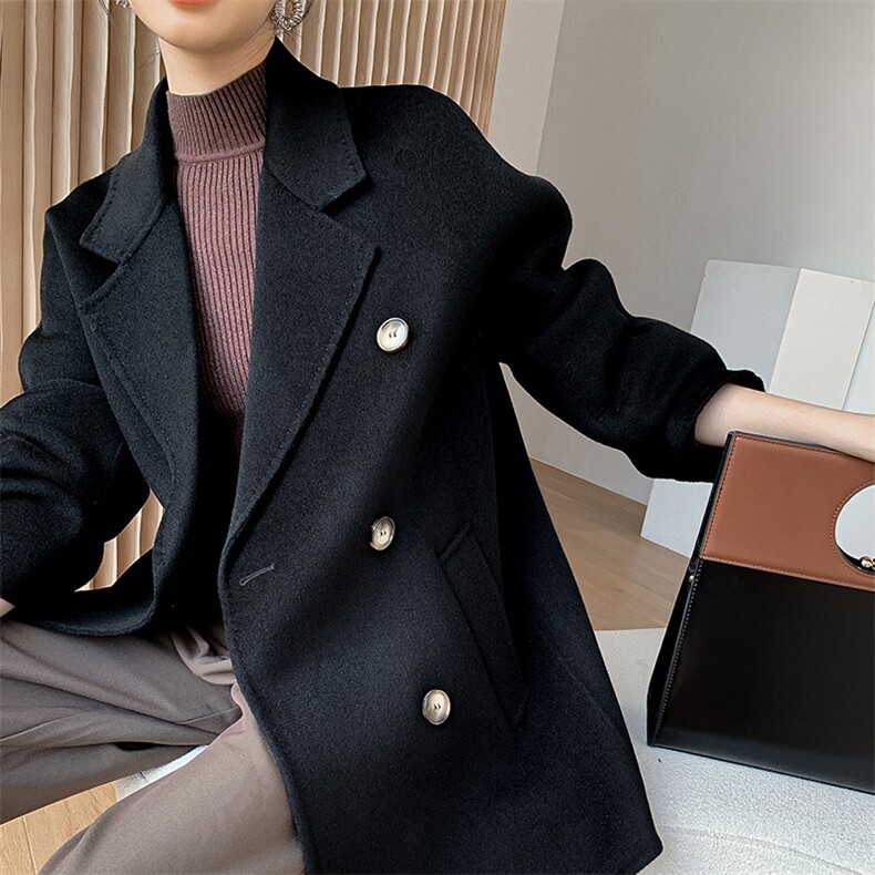 801唐晶双面羊绒大衣女100羊毛中长款宽松茧型过膝赫本风呢外套，女装双面呢大衣，荣图大衣