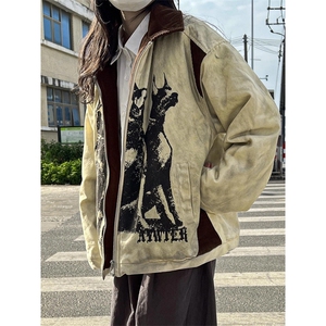 美式复古做旧废土风工装外套男款春秋宽松翻领棉服夹克 JK612图片