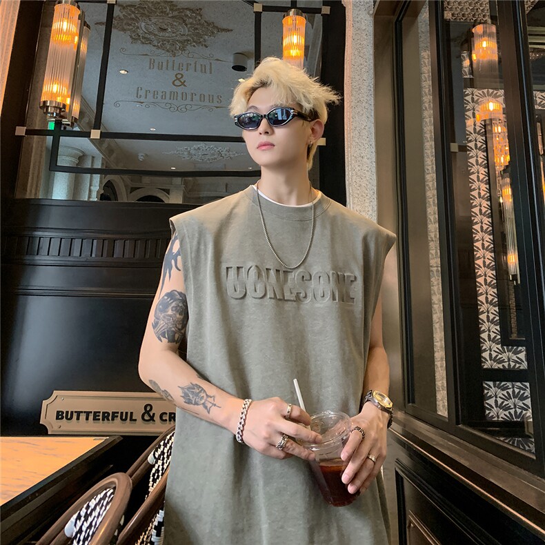 主推款250克重磅美式砂洗天丝棉冰丝坎肩背心T恤JF501特P35控55,男装背心/马甲,电商A422-1