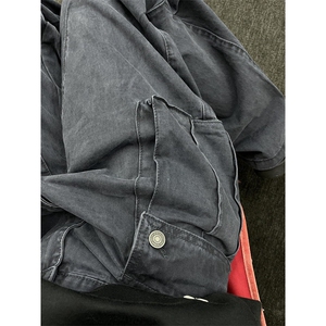 美式复古做旧灰色褶皱微喇工装裤男款高级感宽松牛仔裤子NG169