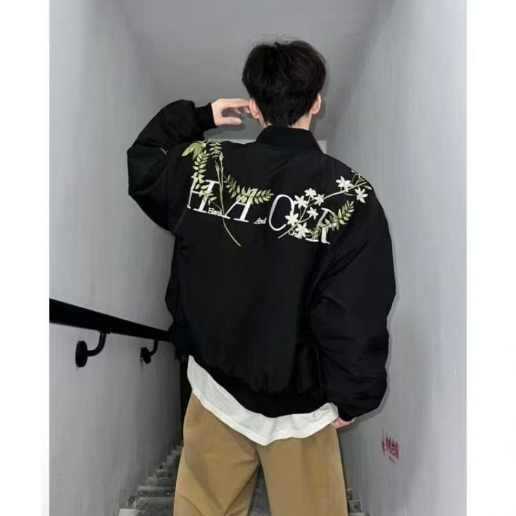 花卉撞色刺绣夹克外套男女春秋新款宽松情侣设计感棒球服JKA232,男装夹克,星座516A