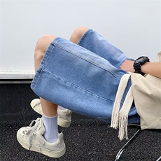 牛仔短裤男夏季薄款美式高街宽松中裤水洗做旧潮牌痞帅工装五分裤，男装牛仔裤，星座410-6（原星座1304-1）
