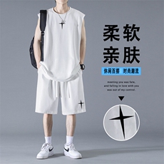 夏季背心套装冰丝速干短袖短裤休闲百搭潮流TZ86-特批68109，男装牛仔裤，星座718