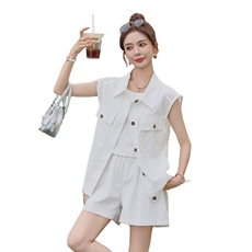 可推夏装新款气质亚麻短裤工装透气舒适两件套夏季中国2025，女装套装/套裙，时尚风爆
