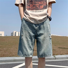 破洞牛仔短裤男夏季美式复古痞帅五分ins潮牌小众休闲裤SD54-P35，男装牛仔裤，星座1008-1