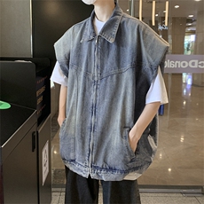 A554-P622024新款机车夹克坎肩无袖背心潮牌垫肩牛仔马甲男现货，男装背心/马甲，星座512-6