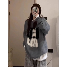 MM121-P65针织情侣毛衣2025秋冬可爱减龄小狗ins风宽松圆领套头，女装针织衫/毛衣，星座617A-2