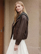 【春季女装新款】大量现货时尚连帽短款皮衣外套，女装皮衣，缘衣格