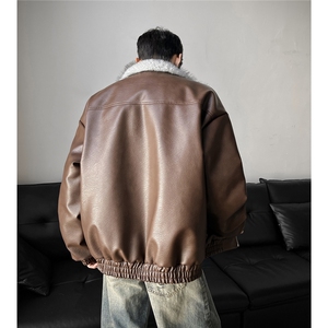 冬季荔枝皮狼王座山雕加厚棉服情侣男装PU皮棉衣外套S538-特118图片