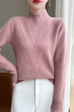 双股加厚半高领毛衣女秋冬新款羊毛内搭上衣宽松针织打底衫，女装羊毛衫，九嘉羊绒