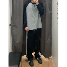 【有货】三条杠裤子男夏季直筒休闲美式高街条纹运动裤WK01CC-P48，女装休闲裤，星座1007（原301D）