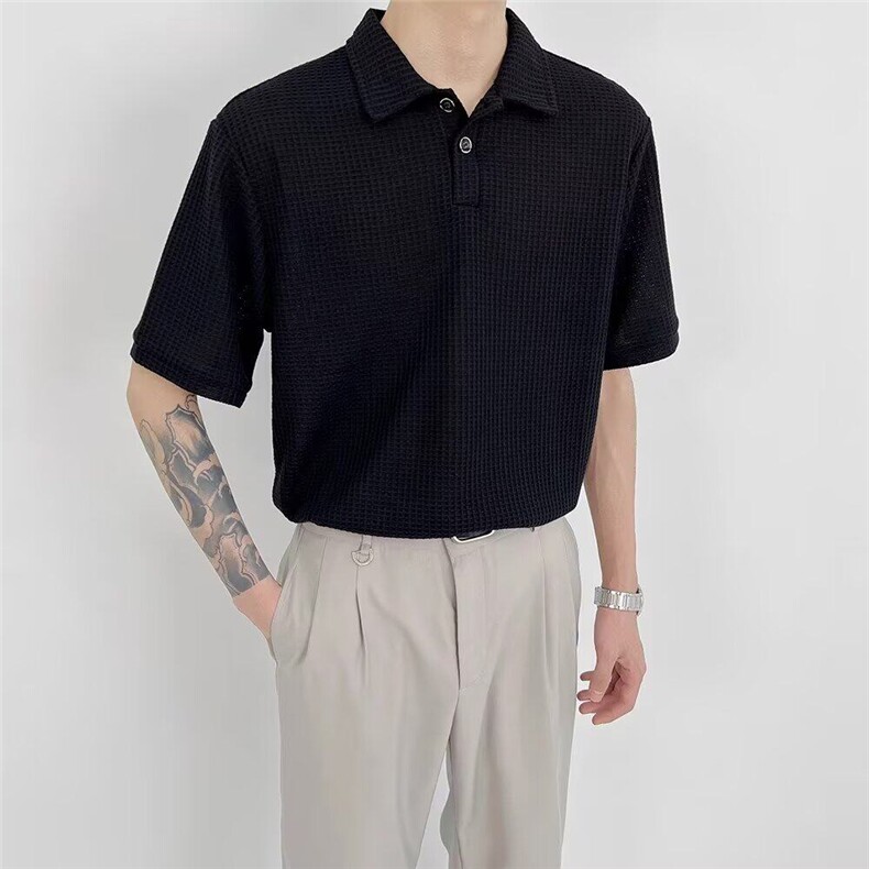 W9785-P32网图现货冰丝polo衫短袖夏季薄款韩版高级感针织半袖,男装T恤,星座1608-2