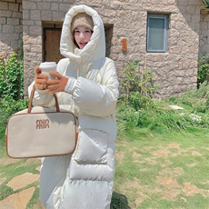 白色连帽羽绒服女中长款2024新款百搭白鸭绒气质保暖面包服外套潮，女装羽绒服，秀美人生