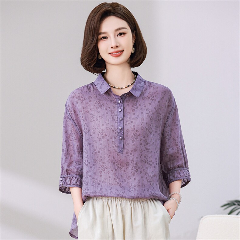 碎花苎麻上衣女2025夏装新款时尚中年妈妈洋气减龄亚麻,女装衬衫,独衣靓