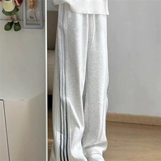 白花灰渐变条纹垂感裤子男款美式三条杠直筒运动休闲卫裤，男装休闲裤，星座506A