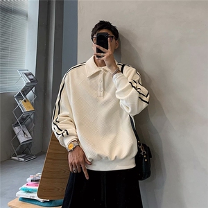 春秋季新款翻领卫衣男潮牌设计感长袖polo衫男休闲上衣WY672-P40图片