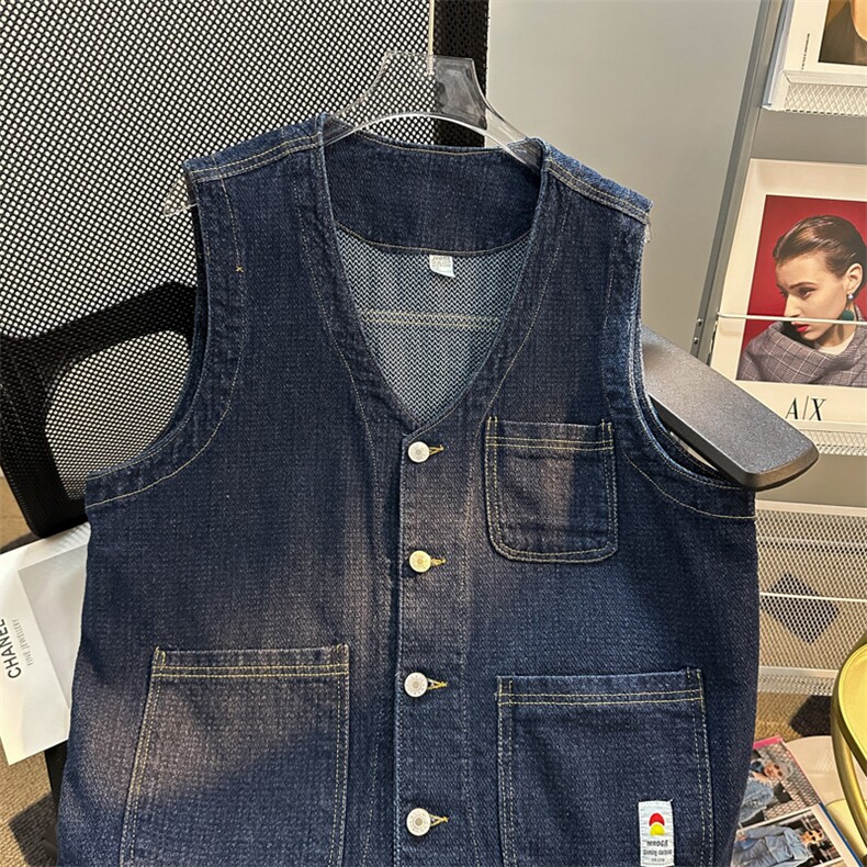 秋季工装牛仔马甲男美式复古宽松设计感多口袋马夹外套MJ136-P60,男装背心/马甲,星座1103-3