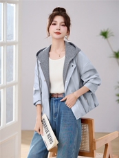 2026年春季休闲减龄假两件连帽皮衣短外套，女装短外套，深水步