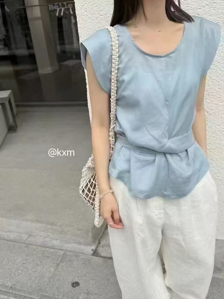 法式高级感掐腰飞飞袖上衣女夏季新款设计感小众别致绝美小衫夏款,女装T恤,翩雅女装供货