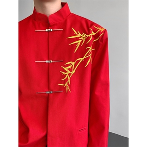 现货 25秋冬新中式礼服婚礼西装竹叶刺绣金属盘扣西装xz120-p128图片