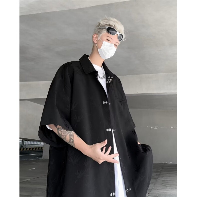 短袖衬衫新款男女潮牌宽松bf风百搭提花上衣4549P43,男装衬衫,星座410-2
