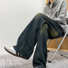 美式高街复古水洗牛仔裤男款直筒潮牌宽松休闲vibe裤子N9330-P45，男装牛仔裤，星座308B-1