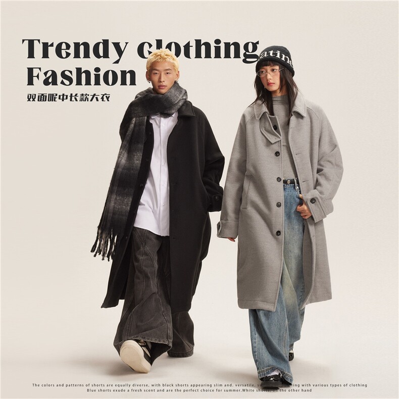 双面呢中长款大衣--5672模特图268，男装毛呢大衣，电商S012（CATTEE）