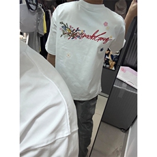 网图有货美式夏季手写花卉刺绣短袖T恤男女宽松情侣上衣A466-P30，男装T恤，星座1505