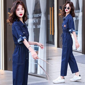 工装牛仔连体裤女2024年夏季新款减龄洋气收腰修身显瘦气质连衣裤，女装连体裤，E百度