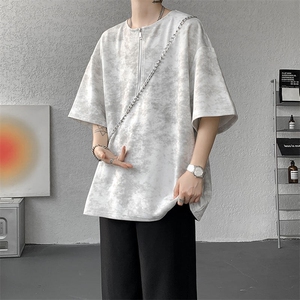 现货 T10131-特p32 控58 青少年学生痞帅扎染复古半拉链T恤衫图片