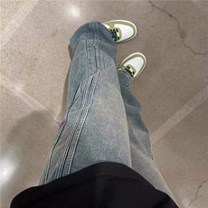 G3038-P48水洗美式复古织带条纹牛仔裤美式hiphop裤子男直筒裤潮，男装牛仔裤，星座215-1