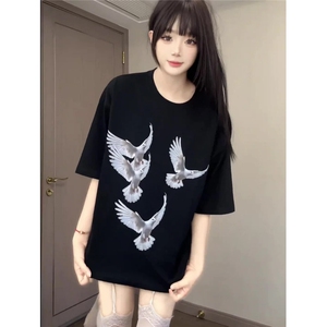 现货 203-6 F2549 P27~美式和平鸽印花宽松短袖T恤图片