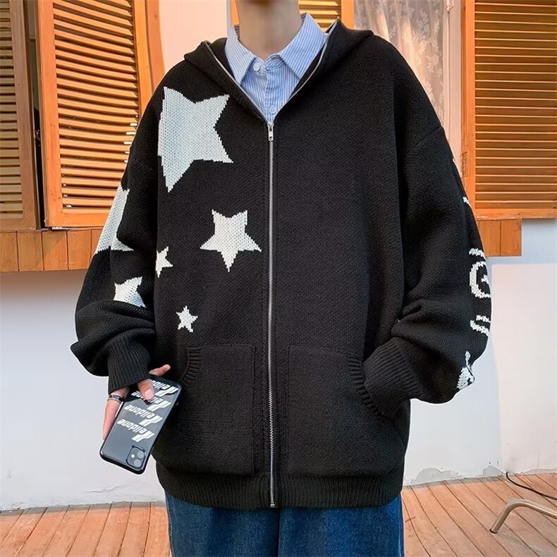 宽松型男开衫长袖印花青春流行新款毛衣休闲带帽M219P67,男装针织衫/毛衣,星座1116-2