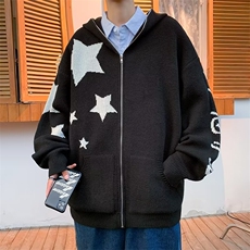宽松型男开衫长袖印花青春流行新款毛衣休闲带帽M219P67，男装针织衫/毛衣，星座1116-2