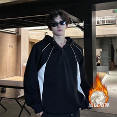 得物品质新款设计反光条纽扣连帽款男士卫衣休闲p70加绒p80，男装卫衣，电商B319