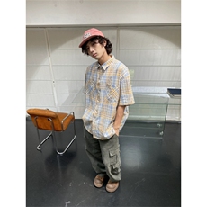 24夏季港风格子衬衫宽松小众新款上衣外穿衬衫-CS139-网络图，男装衬衫，星座1002-2