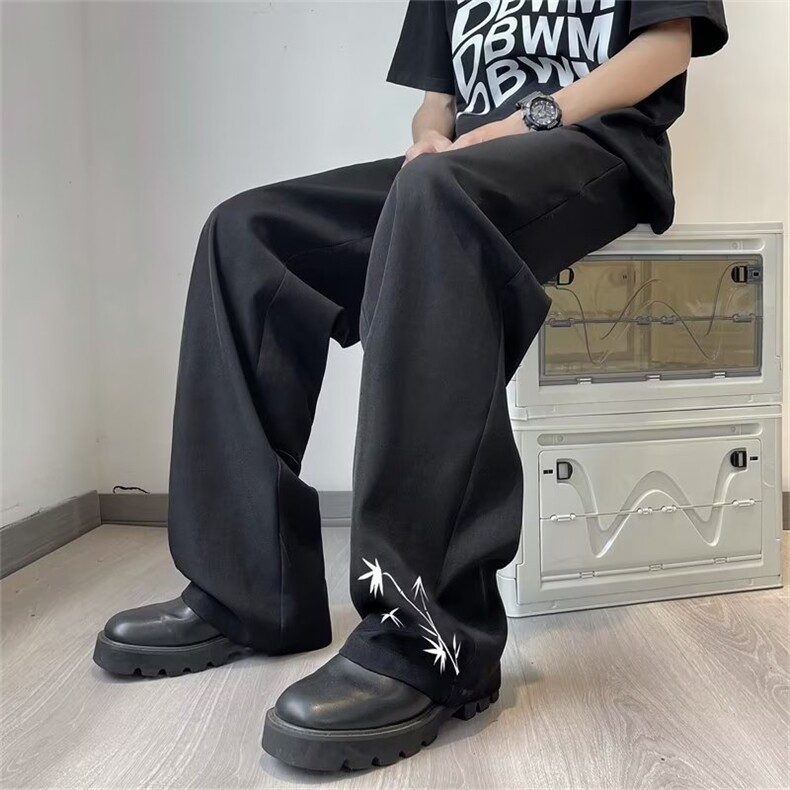 高级感阔腿裤休闲西裤冰丝裤男潮牌宽松直筒运动长裤K6809-P40,男装休闲裤,星座512-4