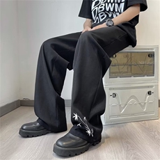 高级感阔腿裤休闲西裤冰丝裤男潮牌宽松直筒运动长裤K6809-P40，男装休闲裤，星座512-4