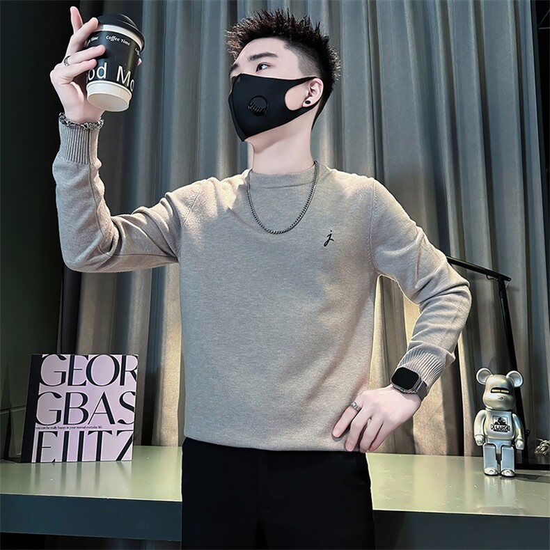 痞帅高级感绣标男士套头打底毛衣社会小伙店主风301C-M60-P48控68图片