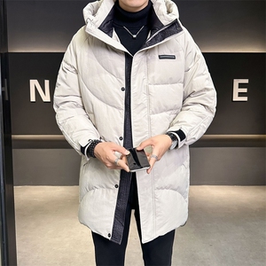 店主风中长款羽绒服男连帽白鸭绒外套纯色休闲B317/9933/P265