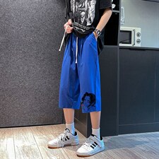 QK72153-P25冰丝七分裤男大码速干短裤男五分裤港风，男装休闲裤，电商A040