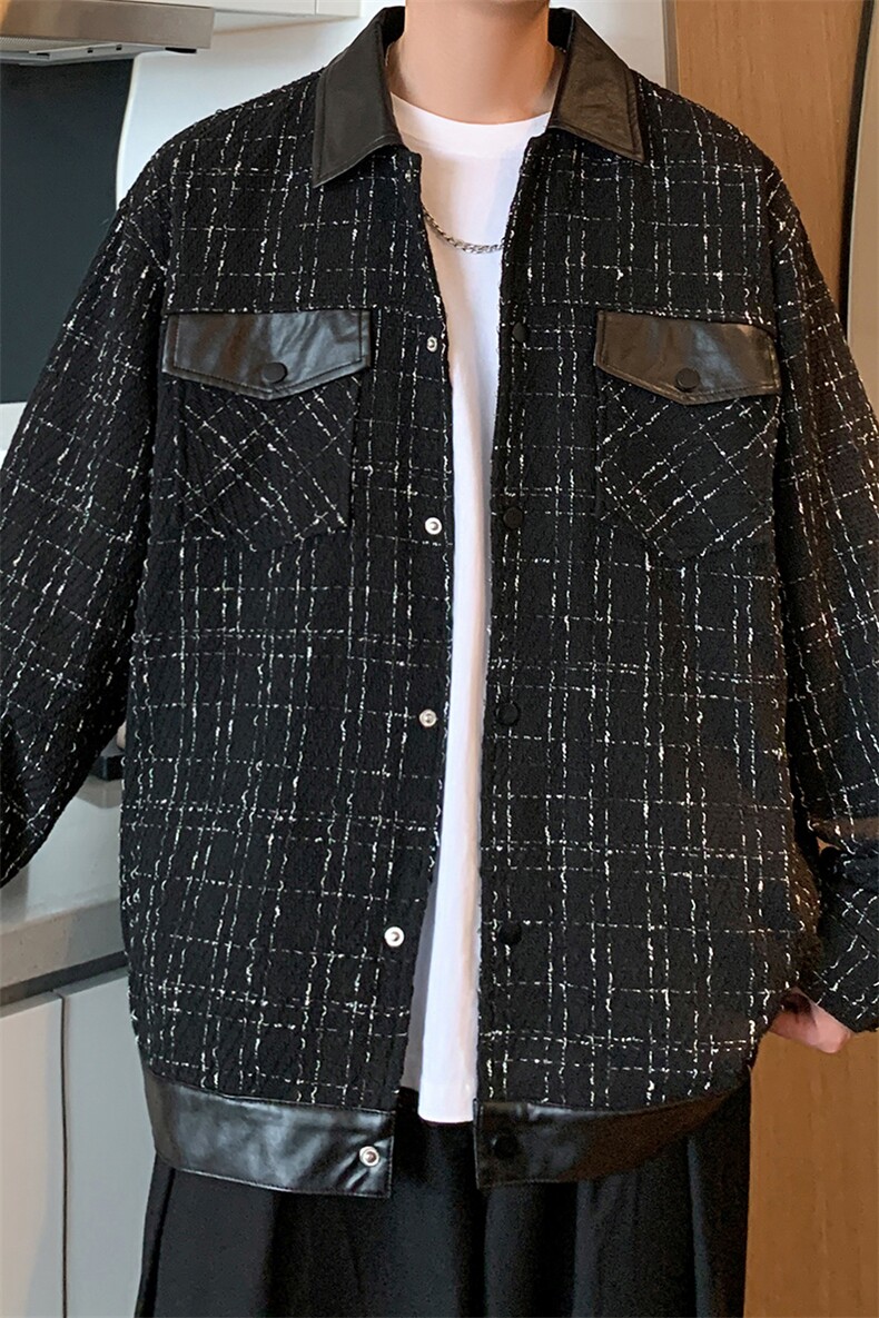 JK8118/P70春装现货小香风夹克男女撞色皮潮牌高街宽松百搭外套,男装夹克,电商A141