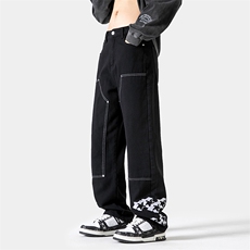 现货美式ins高街牛仔裤百搭微喇刺绣铆钉拼接牛仔裤K2321-P65，男装牛仔裤，电商A062