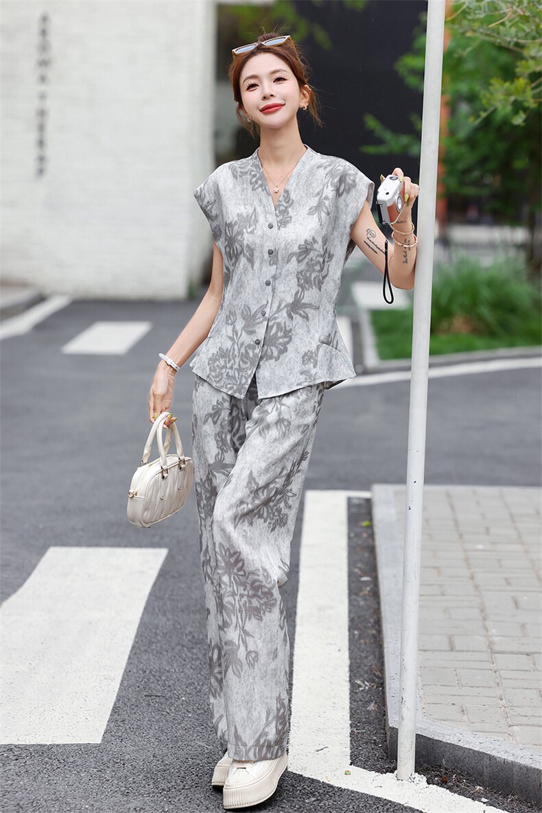 时尚印花套装女2025夏季爆款小个子气质名媛减龄显瘦休闲两件套潮,女装套装/套裙,梦依杭