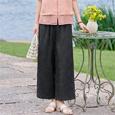 提花黑裤