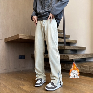 高街复古水洗微喇裤脚拉链设计加绒牛仔裤B315-K23204JR-P65控78图片